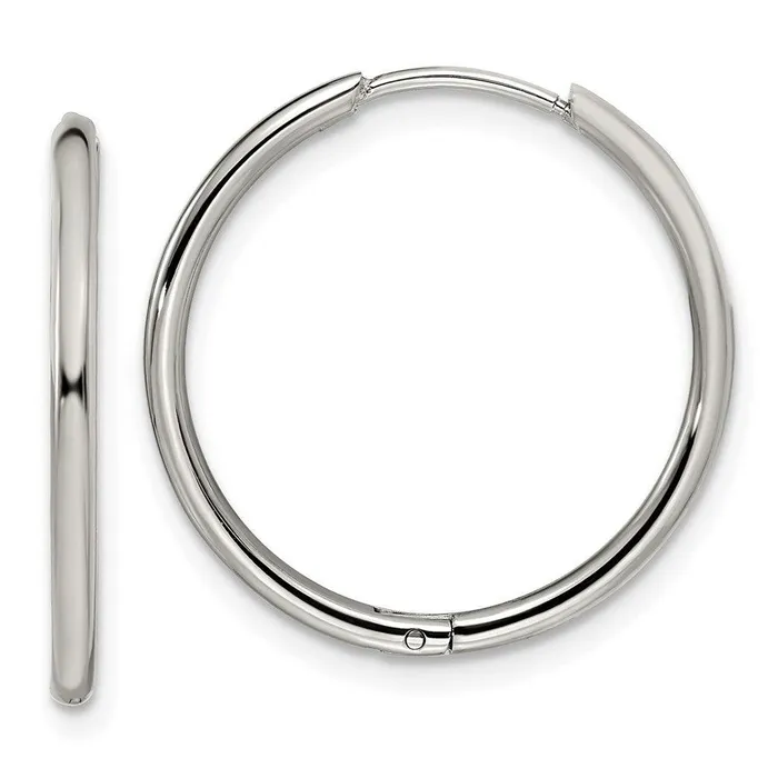 Chisel Earrings Stainless Steel Polished 16mm Hinged Hoop Earrings