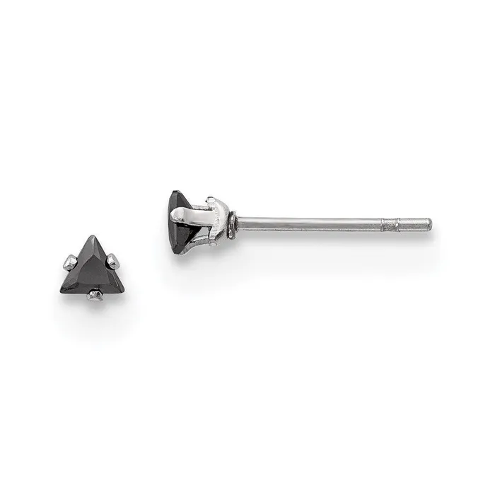 Chisel Earrings Stainless Steel Polished 3mm Black Triangle CZ Stud Post Earrings