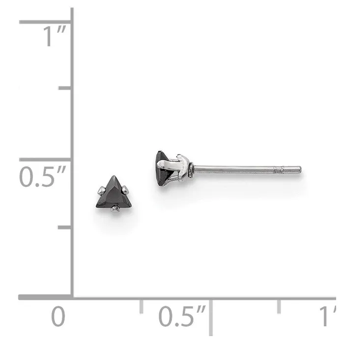 Chisel Earrings Stainless Steel Polished 3mm Black Triangle CZ Stud Post Earrings Chisel Earrings Stainless Steel Polished 3mm Black Triangle CZ Stud Post Earrings