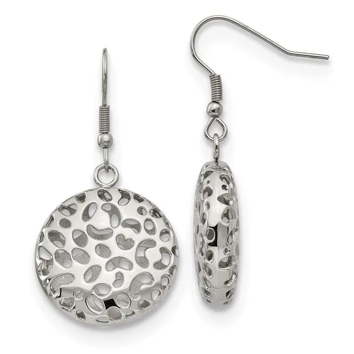 Chisel Earrings Stainless Steel Polished Puffed Cutout Design Shepherd Hook Earrings Chisel Earrings Stainless Steel Polished Puffed Cutout Design Shepherd Hook Earrings