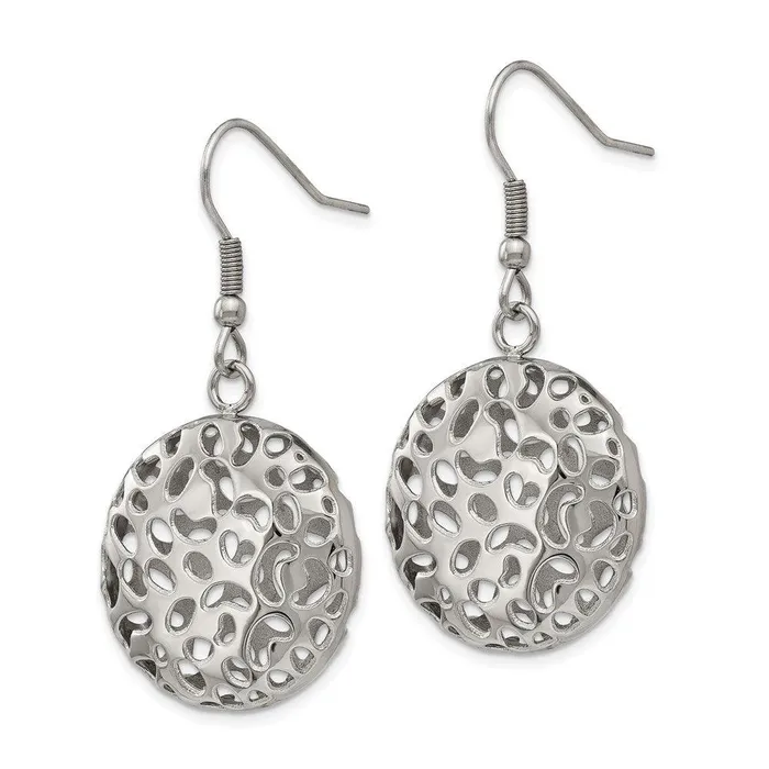 Chisel Earrings Stainless Steel Polished Puffed Cutout Design Shepherd Hook Earrings Chisel Earrings Stainless Steel Polished Puffed Cutout Design Shepherd Hook Earrings
