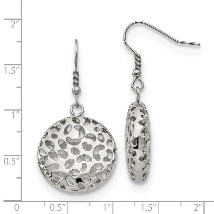 Chisel Earrings Stainless Steel Polished Puffed Cutout Design Shepherd Hook Earrings Chisel Earrings Stainless Steel Polished Puffed Cutout Design Shepherd Hook Earrings