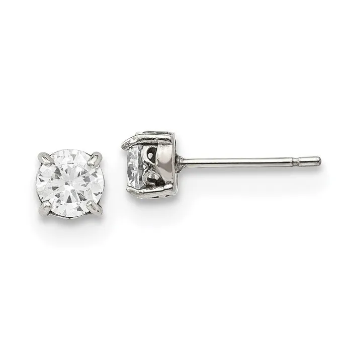 Chisel Earrings Stainless Steel Polished wCZ Post Earrings