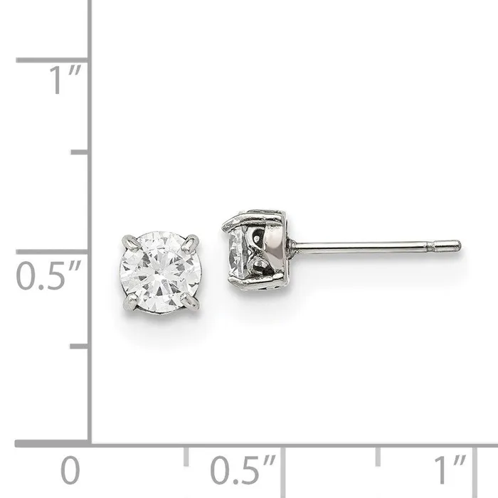 Chisel Earrings Stainless Steel Polished wCZ Post Earrings Chisel Earrings Stainless Steel Polished wCZ Post Earrings