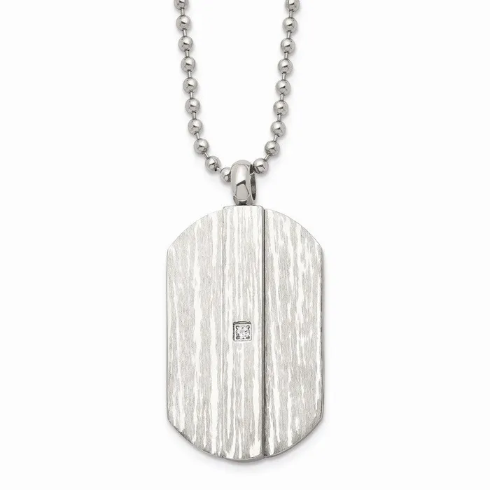 Chisel Stainless Steel Brushed and Polished wCZ Necklace Necklaces
