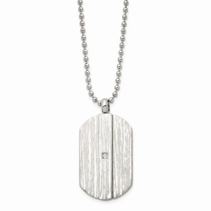 Chisel Stainless Steel Brushed and Polished wCZ Necklace Necklaces Chisel Stainless Steel Brushed and Polished wCZ Necklace Necklaces