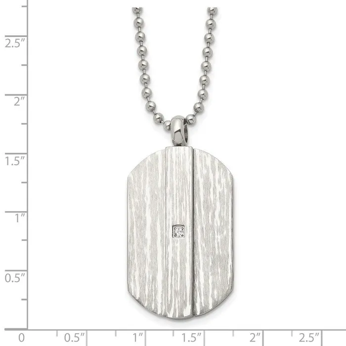 Chisel Stainless Steel Brushed and Polished wCZ Necklace Necklaces Chisel Stainless Steel Brushed and Polished wCZ Necklace Necklaces