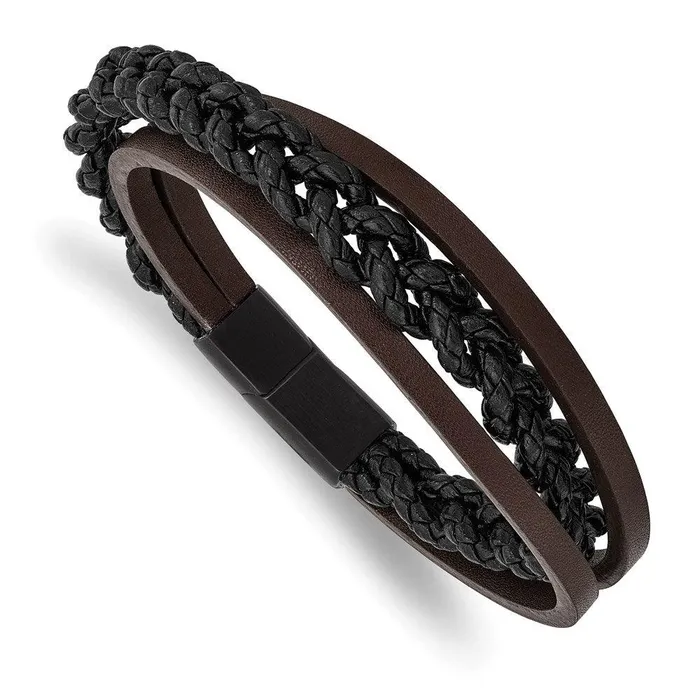 Chisel Stainless Steel Brushed Black IP Multi Strand BlackBrown Leather Bracelet Bracelets Chisel Stainless Steel Brushed Black IP Multi Strand BlackBrown Leather Bracelet Bracelets