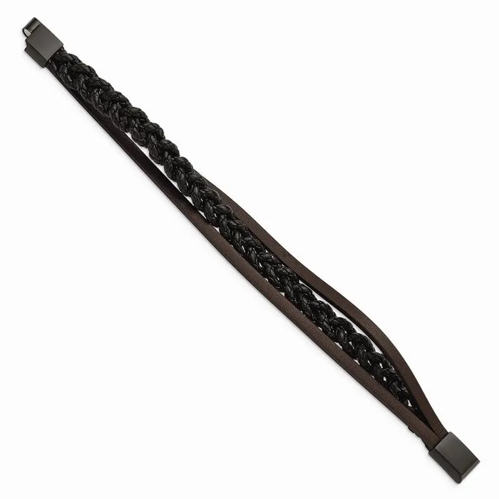 Chisel Stainless Steel Brushed Black IP Multi Strand BlackBrown Leather Bracelet Bracelets Chisel Stainless Steel Brushed Black IP Multi Strand BlackBrown Leather Bracelet Bracelets