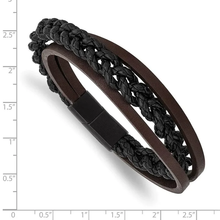 Chisel Stainless Steel Brushed Black IP Multi Strand BlackBrown Leather Bracelet Bracelets Chisel Stainless Steel Brushed Black IP Multi Strand BlackBrown Leather Bracelet Bracelets