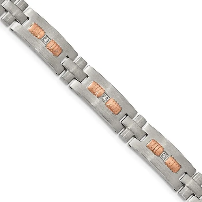 Chisel Stainless Steel Brushed Rose IPplated w CZ 85in Bracelet Bracelets