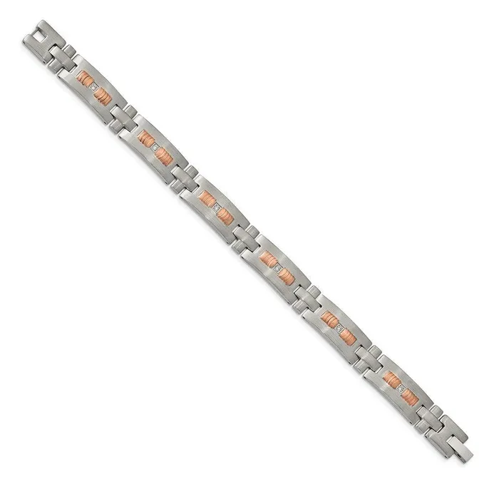 Chisel Stainless Steel Brushed Rose IPplated w CZ 85in Bracelet Bracelets Chisel Stainless Steel Brushed Rose IPplated w CZ 85in Bracelet Bracelets