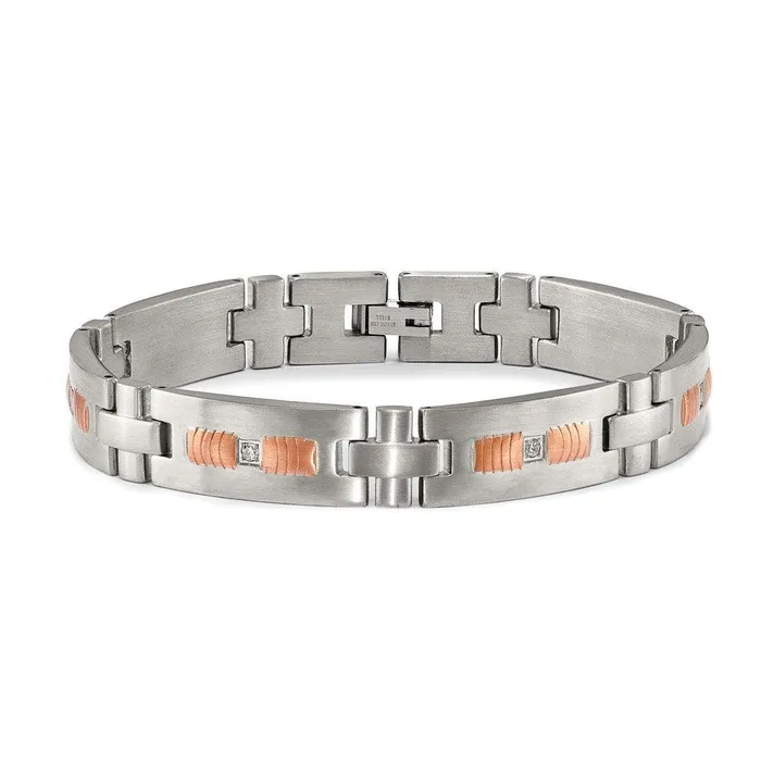 Chisel Stainless Steel Brushed Rose IPplated w CZ 85in Bracelet Bracelets Chisel Stainless Steel Brushed Rose IPplated w CZ 85in Bracelet Bracelets