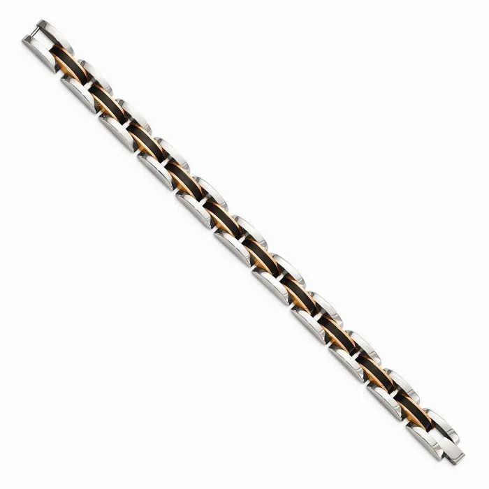 Chisel Stainless Steel Polished wBlack Rose IPplated 85in Link Bracelet Bracelets Chisel Stainless Steel Polished wBlack Rose IPplated 85in Link Bracelet Bracelets