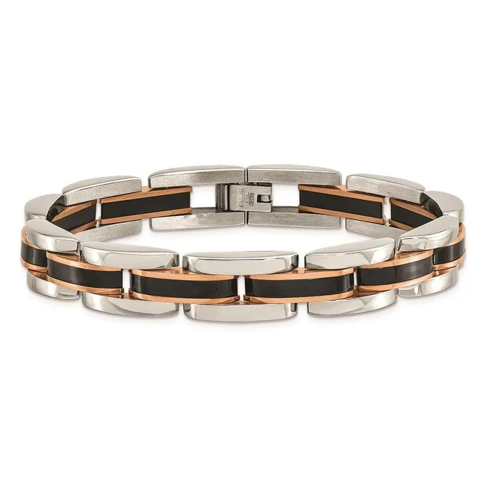 Chisel Stainless Steel Polished wBlack Rose IPplated 85in Link Bracelet Bracelets Chisel Stainless Steel Polished wBlack Rose IPplated 85in Link Bracelet Bracelets