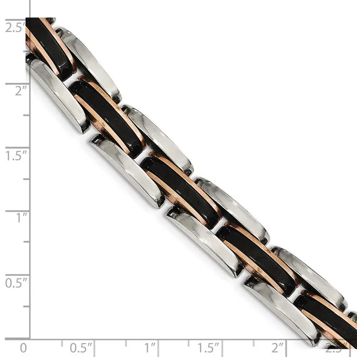 Chisel Stainless Steel Polished wBlack Rose IPplated 85in Link Bracelet Bracelets Chisel Stainless Steel Polished wBlack Rose IPplated 85in Link Bracelet Bracelets