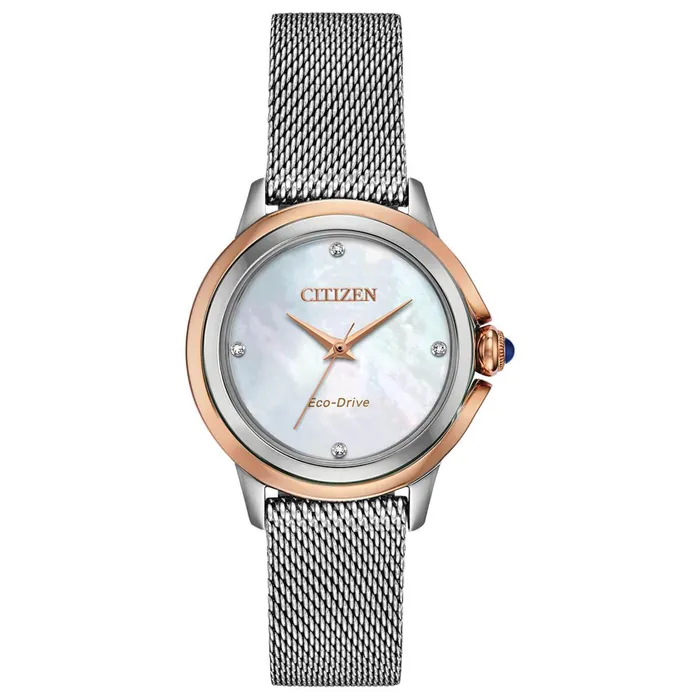 Citizen Citizen Womens Eco Drive Watch Ceci Diamond MOP Dial Mesh Bracelet EM079659Y Bracelets