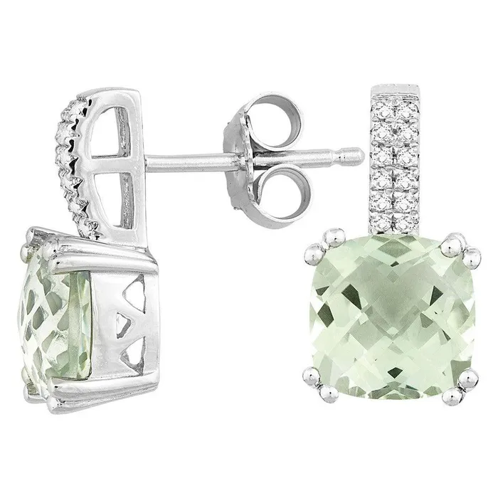 Classic Earrings Sterling Silver Cushion Green Amethyst Earrings