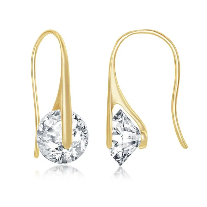 Classic Earrings Sterling Silver GP Spinning Round CZ French wire Earrings