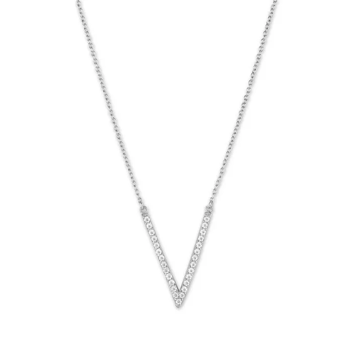 Classic Necklaces Sterling Silver Micro Pave V Pendant Necklace