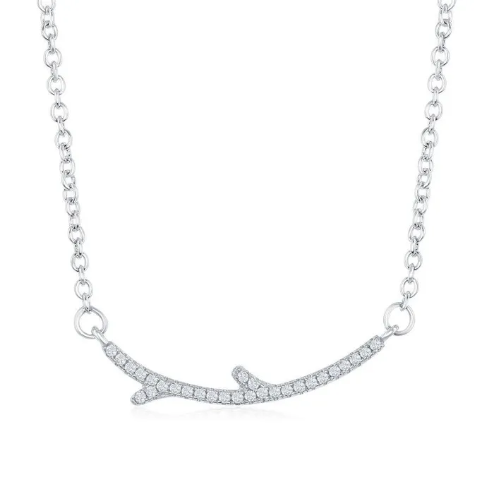 Classic Necklaces Sterling Silver Thin CZ BranchLike Bar Necklace