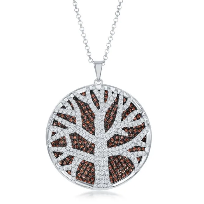Classic Necklaces Sterling Silver White and Brown CZ Pendant Chain