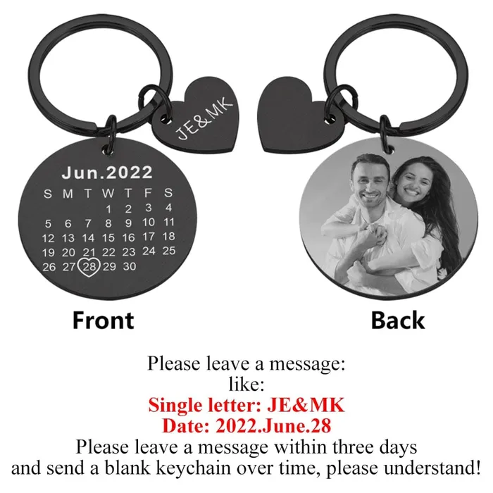 Custom Name and Photo Couple Keychain with Calendar Date VVS Jewelry Necklaces