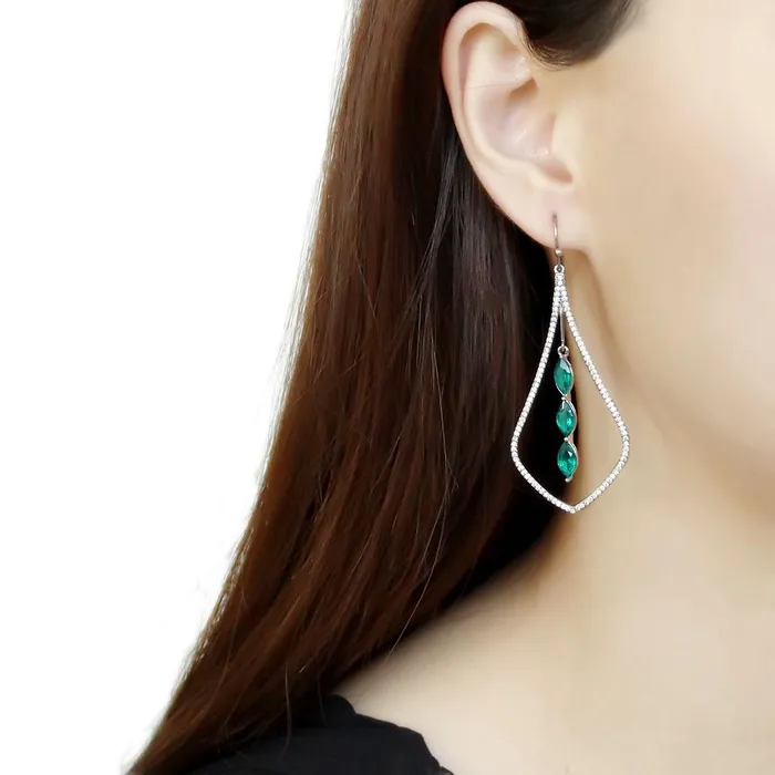 DA376 High polished no plating Stainless Steel Earrings with Synthetic Synthetic Glass in Blue Zircon Alamode Earrings