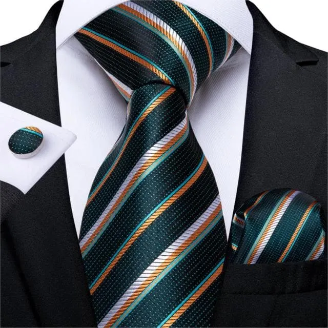 DBG VIP Design Collection Mens Fashion Deep Emerald Green Golden Stripes Design 100 Premium Quality Silk Ties Divine Inspiration Styles Earrings DBG VIP Design Collection Mens Fashion Deep Emerald Green Golden Stripes Design 100 Premium Quality Silk Ties Divine Inspiration Styles Earrings