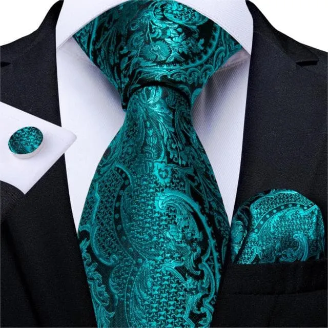 DBG VIP Design Collection Mens Fashion Deep Emerald Green Golden Stripes Design 100 Premium Quality Silk Ties Divine Inspiration Styles Earrings