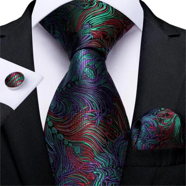 DBG VIP Design Collection Mens Fashion Deep Emerald Green Golden Stripes Design 100 Premium Quality Silk Ties Divine Inspiration Styles Earrings