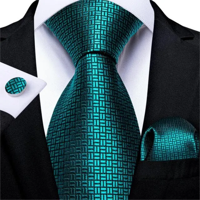 DBG VIP Design Collection Mens Fashion Deep Emerald Green Golden Stripes Design 100 Premium Quality Silk Ties Divine Inspiration Styles Earrings