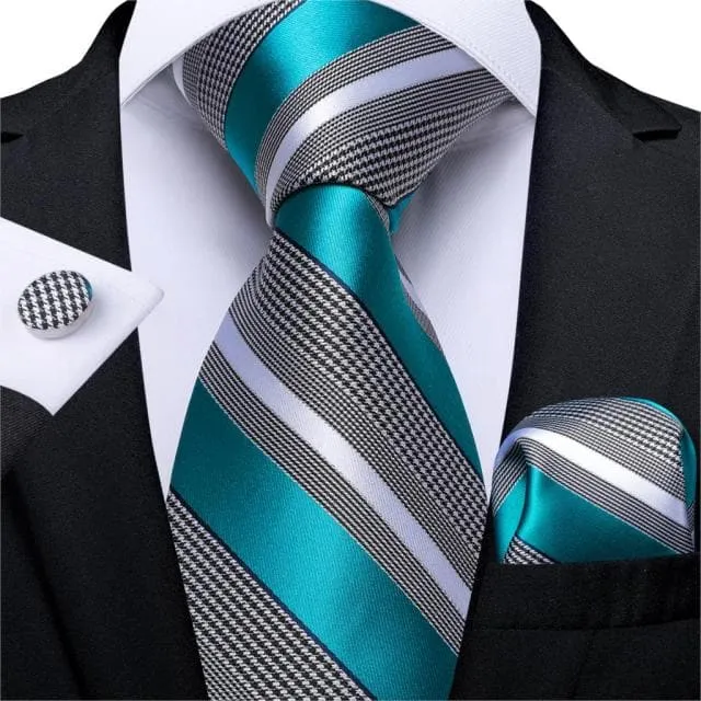 DBG VIP Design Collection Mens Fashion Deep Emerald Green Golden Stripes Design 100 Premium Quality Silk Ties Divine Inspiration Styles Earrings