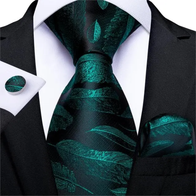 DBG VIP Design Collection Mens Fashion Deep Emerald Green Golden Stripes Design 100 Premium Quality Silk Ties Divine Inspiration Styles Earrings