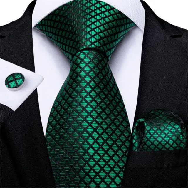 DBG VIP Design Collection Mens Fashion Deep Emerald Green Golden Stripes Design 100 Premium Quality Silk Ties Divine Inspiration Styles Earrings