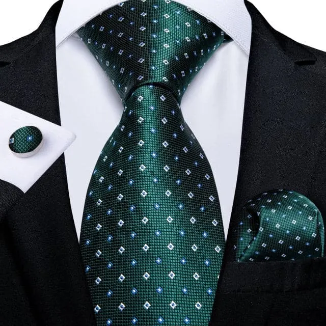 DBG VIP Design Collection Mens Fashion Deep Emerald Green Golden Stripes Design 100 Premium Quality Silk Ties Divine Inspiration Styles Earrings