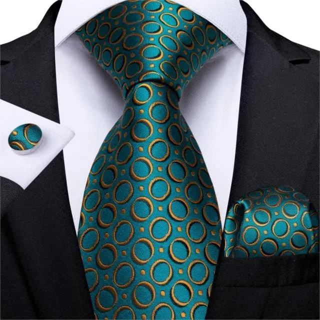 DBG VIP Design Collection Mens Fashion Deep Emerald Green Golden Stripes Design 100 Premium Quality Silk Ties Divine Inspiration Styles Earrings