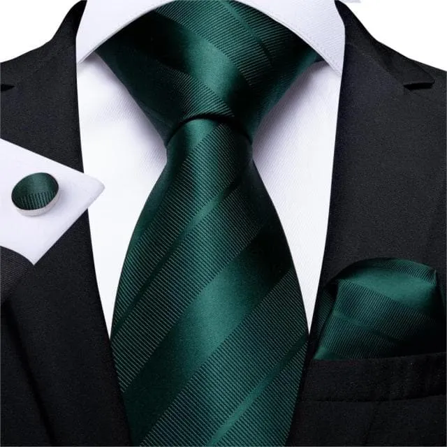 DBG VIP Design Collection Mens Fashion Deep Emerald Green Golden Stripes Design 100 Premium Quality Silk Ties Divine Inspiration Styles Earrings