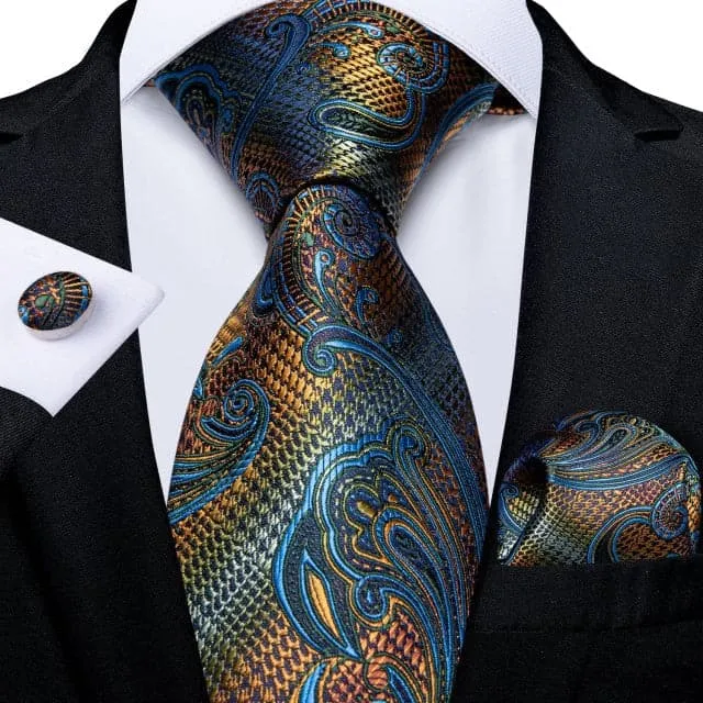 DBG VIP Design Collection Mens Fashion Deep Emerald Green Golden Stripes Design 100 Premium Quality Silk Ties Divine Inspiration Styles Earrings