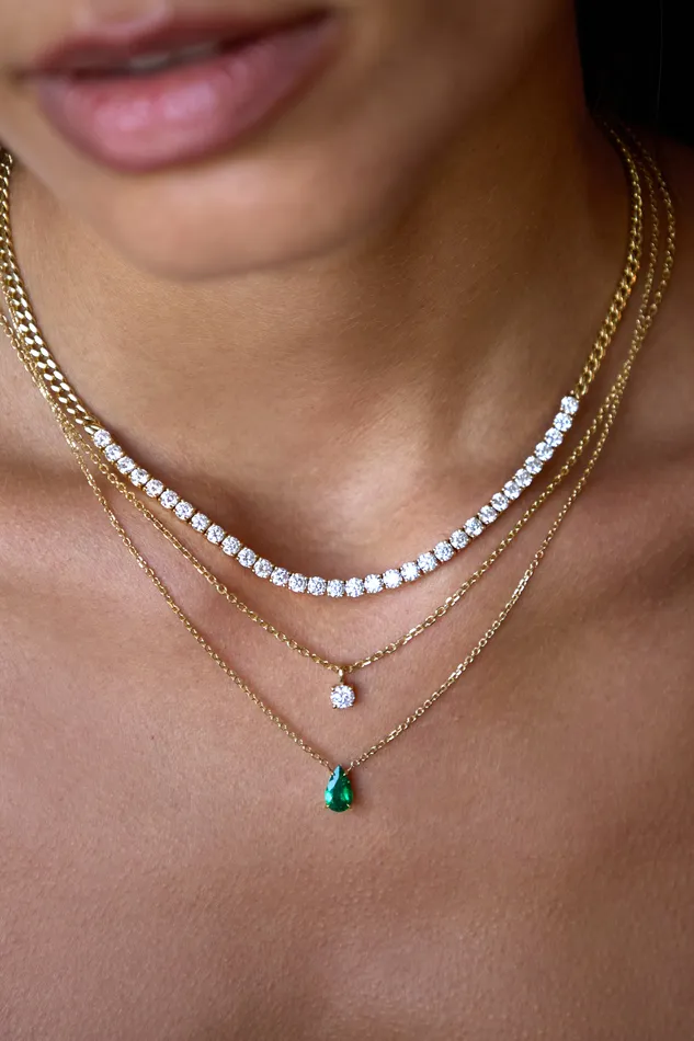 DIAMOND CUT ROLO CHAIN WITH ROUND DIAMOND PENDANT anitako Necklaces