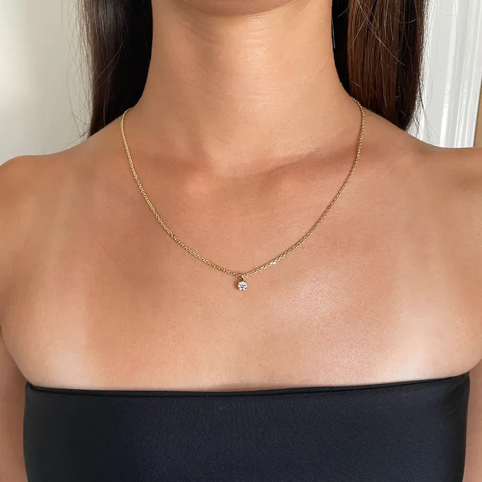 DIAMOND CUT ROLO CHAIN WITH ROUND DIAMOND PENDANT anitako Necklaces