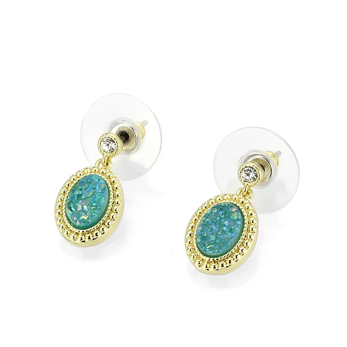 Earrings Alamode 3W1731E Flash GoldEcoating Brass Earring with Druzy in Sea Blue