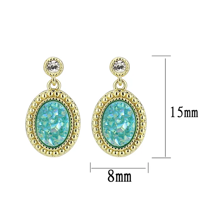 Earrings Alamode 3W1731E Flash GoldEcoating Brass Earring with Druzy in Sea Blue