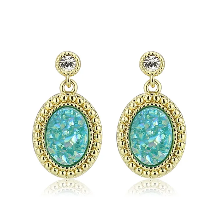 Earrings Alamode 3W1731E Flash GoldEcoating Brass Earring with Druzy in Sea Blue
