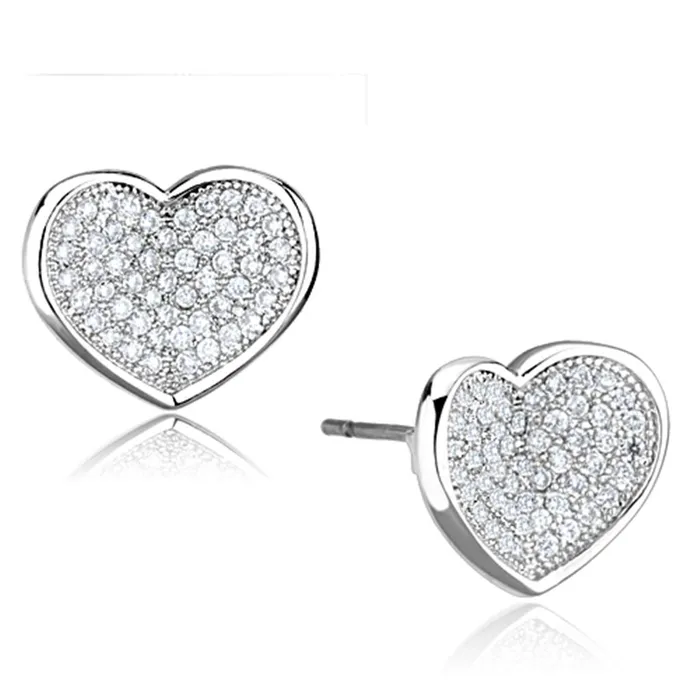 Earrings Alamode 3W668 Rhodium Brass Earrings with AAA Grade CZ in Clear