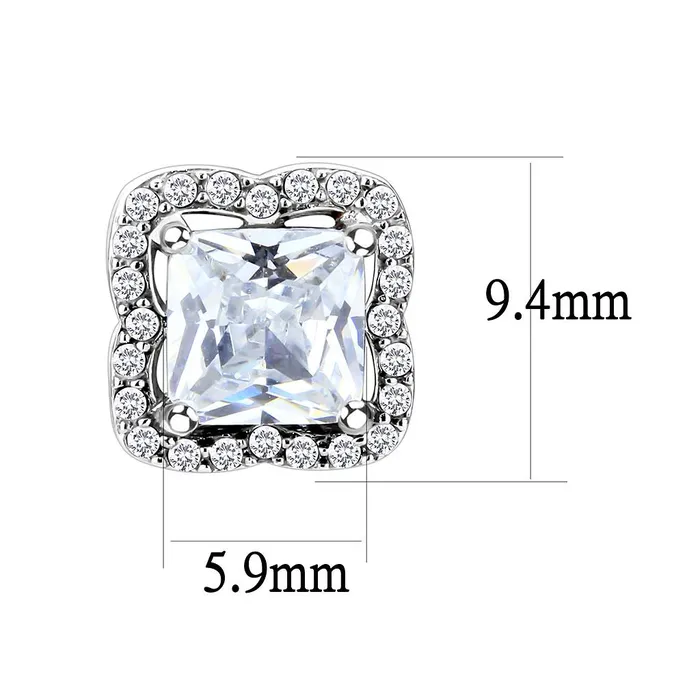 Earrings Alamode DA081 High polished no plating Stainless Steel Earrings with AAA Grade CZ in Clear