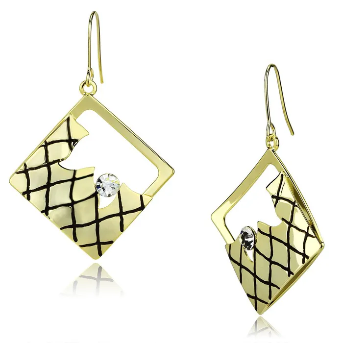 Earrings Alamode LO2689 Gold Iron Earrings with Top Grade Crystal in Clear