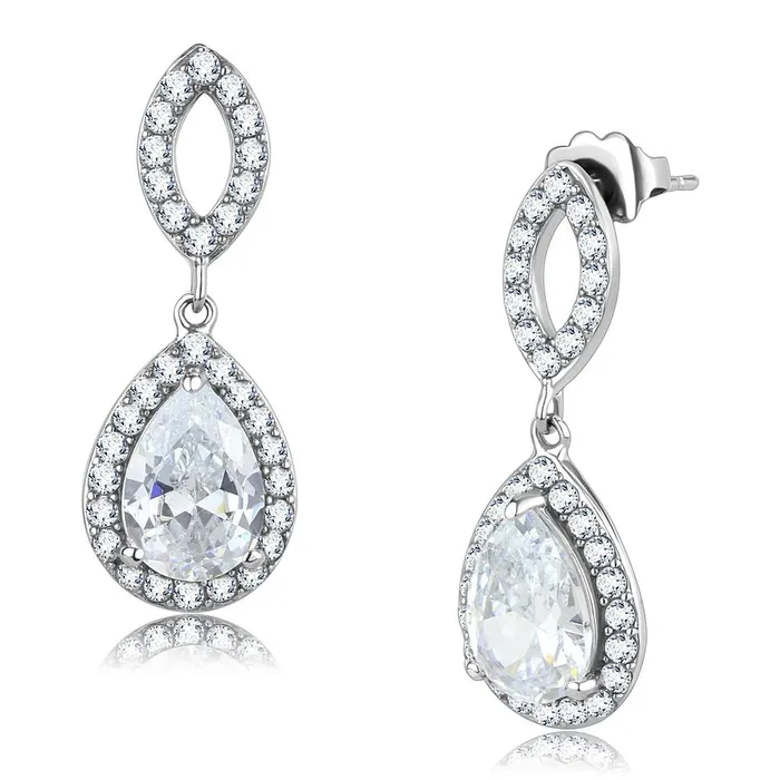 Earrings Alamode TK3474 High polished no plating Stainless Steel Earrings with AAA Grade CZ in Clear Earrings Alamode TK3474 High polished no plating Stainless Steel Earrings with AAA Grade CZ in Clear