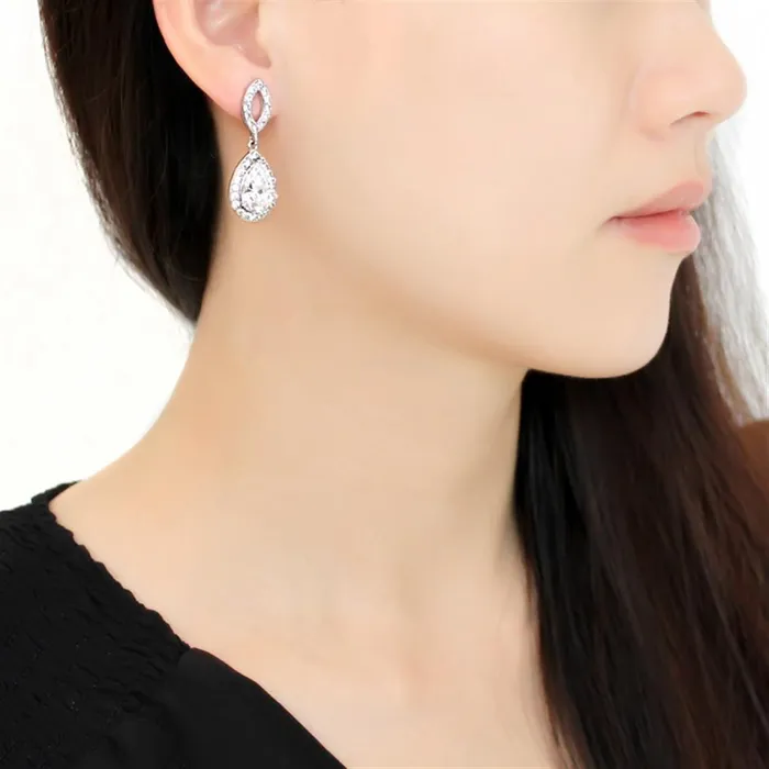 Earrings Alamode TK3474 High polished no plating Stainless Steel Earrings with AAA Grade CZ in Clear