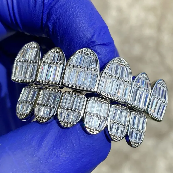 Earrings Bling Cartel Admin Solid 925 Sterling Silver Six on Six Iced Baguette Grillz Set